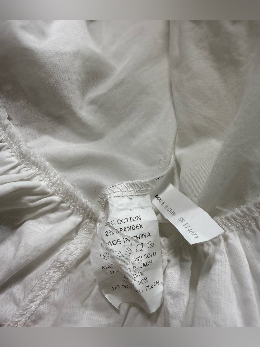 70*F/21*C White Peasant Boho Lace Ruffled Cotton Blouse, size Small. - Picture 12 of 12